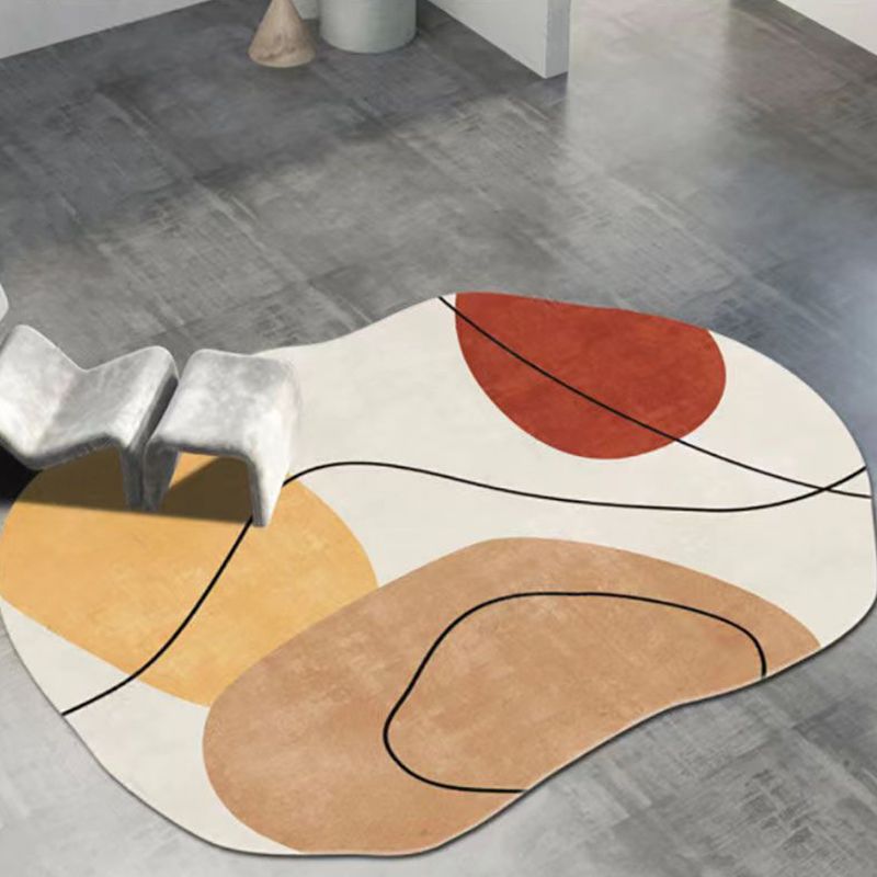 White Color Block Rug Polyester Modern Rug Stain Resistant Rug for Living Room