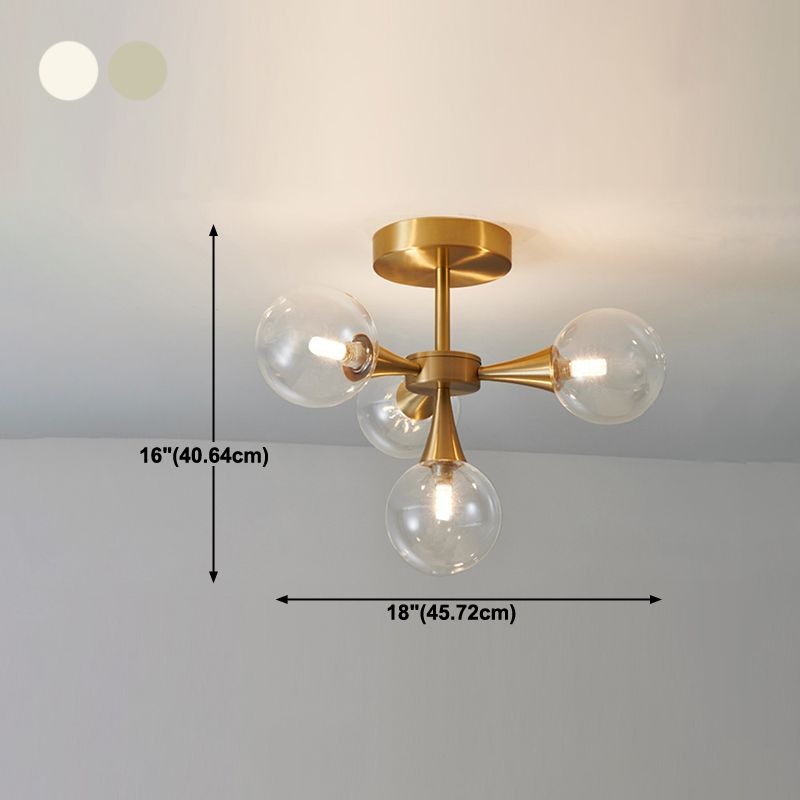 Contemporary Sphere Flush Light Fixture Glass Flush Mount Ceiling Fixture in Gold