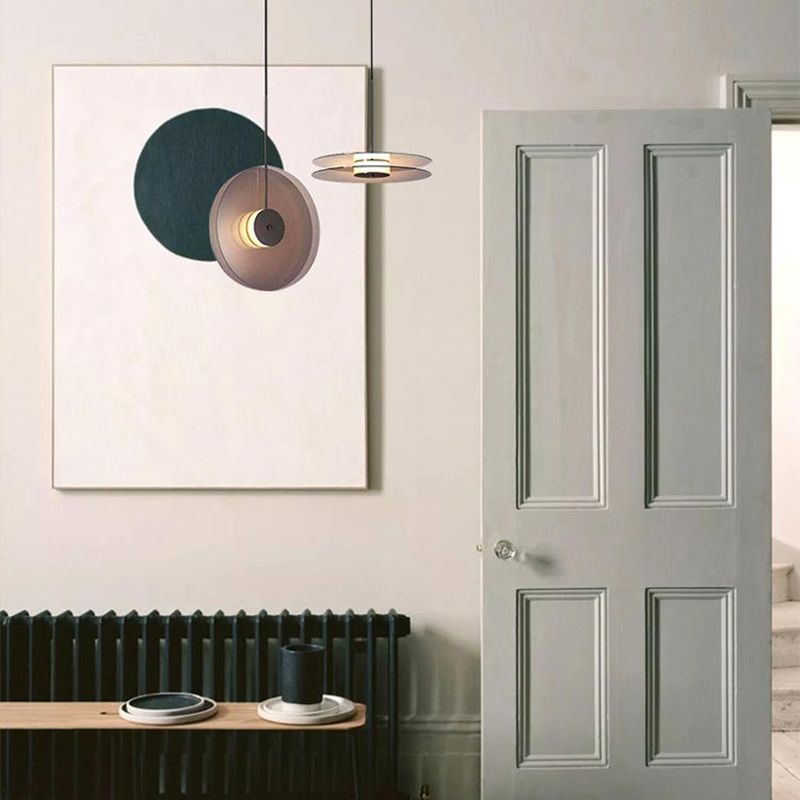 Modern Creative LED Pendant Light Wrought Iron Circular Hanging Lamp with Glass Shade