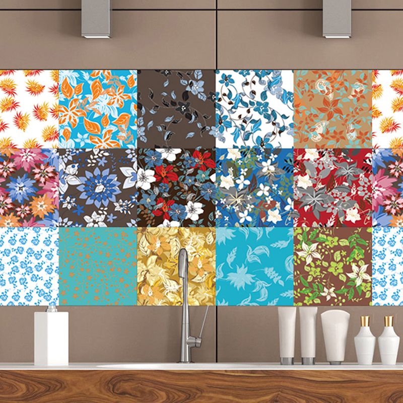 Rustic Ditsy Floral Wallpaper Panel Red-Yellow-Blue-Green Removable Wall Decor for Home