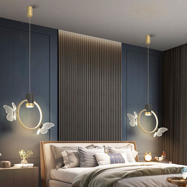 Golden Halo Ring Hanging Light Simplicity Metal LED Suspension Pendante Pendre pour la chambre