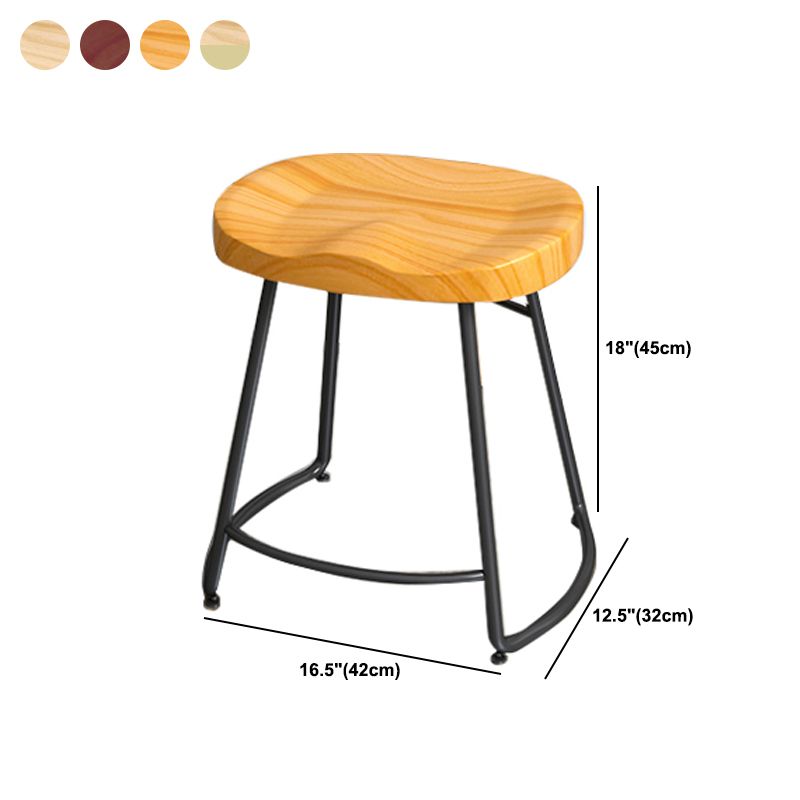 Solid Wood Backless Bar Chair Industrial Armless Metal Legs Bar Stool