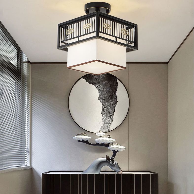 Shaded Aisle Ceiling Flush Mount Traditional-Style Fabric Black Ceiling Mounted Fixture