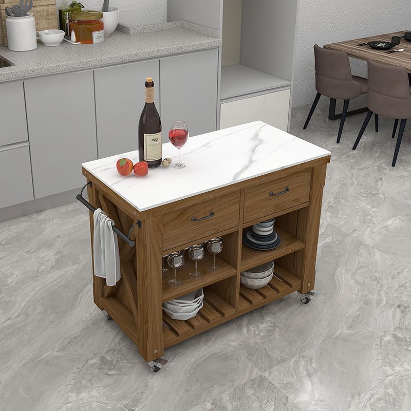 Modern Dining Room Prep Table Rectangular Kitchen Trolley with Open Storage