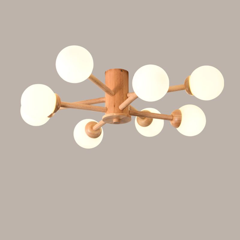 Nordic Style Wooden Ceiling Light Ball Shape Shade Ceiling Lamp for Living Room