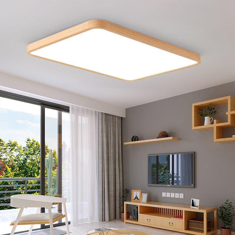Geometric LED Ceiling Lamp Modern Wood 1 Light Flush Mount for Bedroom Study
