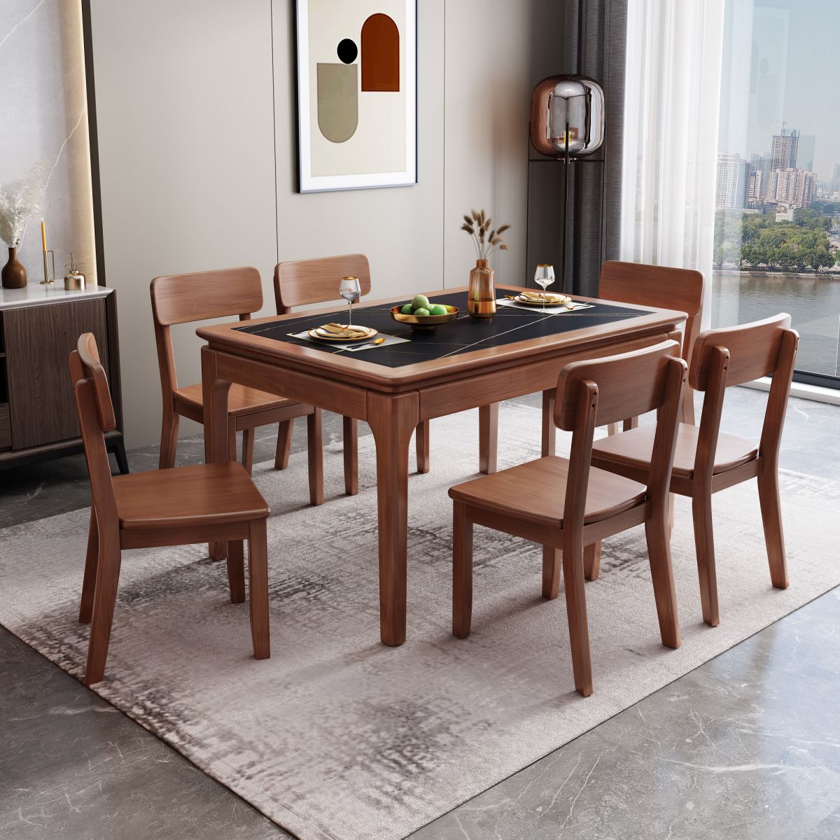 Chaise de salle à manger carrée de cuisine moderne, chaise sans bras latérale à dossier ouvert