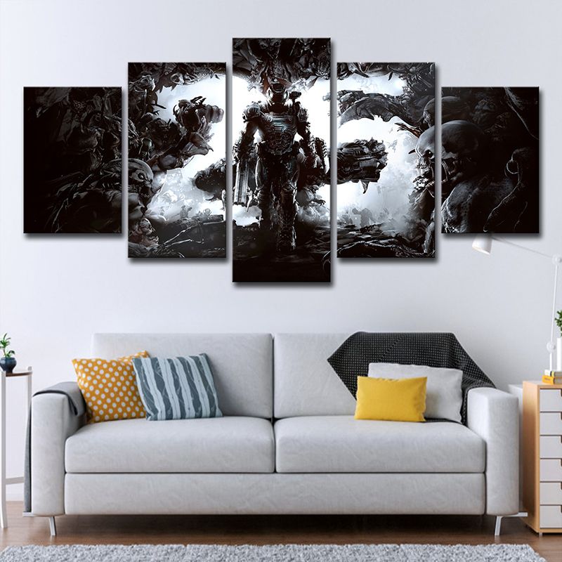 Sci-Fi Doom Game Scene Art Print Canvas Multi-Piece Black Wall Decor for Boys Room