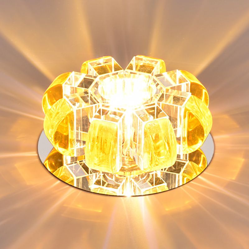 Clear Floral Flush Ceiling Light Contemporary Crystal LED Flush Mount Lighting for Entryway