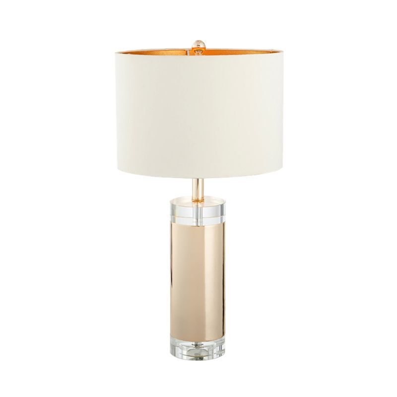 White 1 Light Nightstand Lamp Rustic Crystal Cylinder Table Light for Living Room