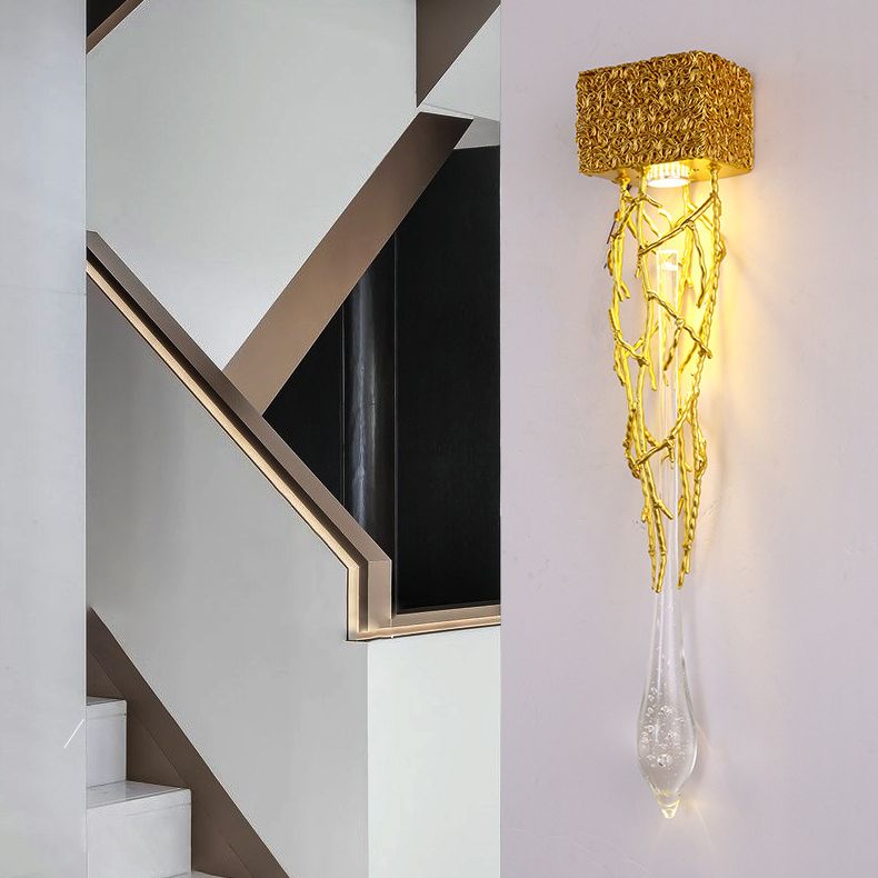 Crystal Droplet Wall Lamp Postmodern 1 Bulb Gold Plated Sconce Lighting for Stairs