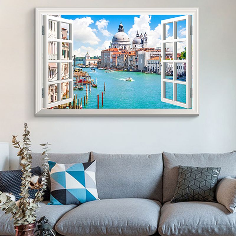 Modern Wall Art Print Blue Watery City Landscape Painting, Multiple Sizes Options