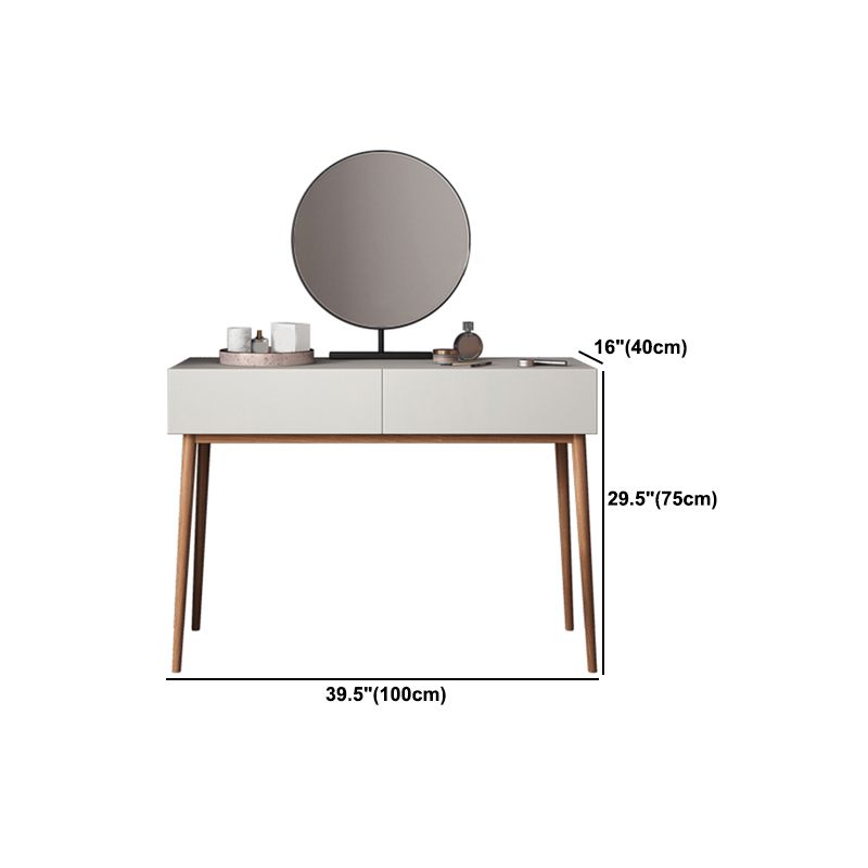 Contemporary Vanity Table and Stool Set With Mirror, Wood Makeup Vanity Set