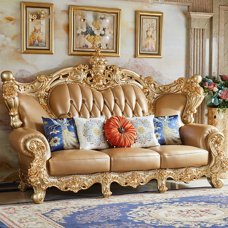 Genuine Leather Sofa Tufted Split-Back Rolled Arm Sofa for Living Room
