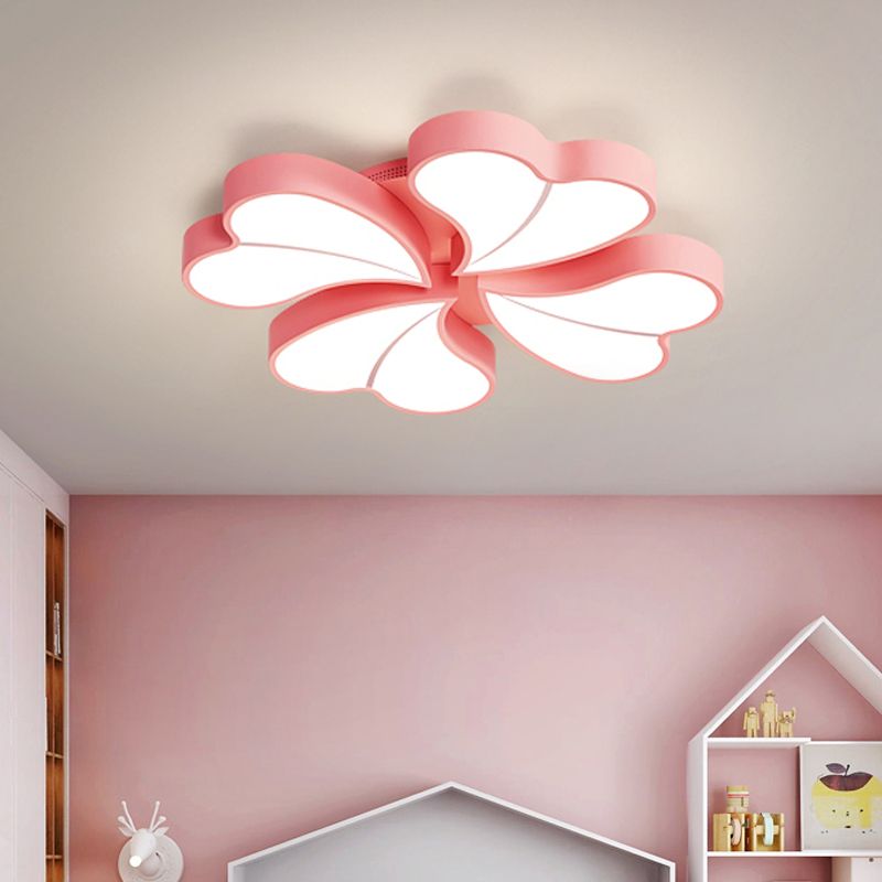 Iron Clover Flush Ceiling Light Macaron White/Blue/Pink LED Flush Mount with Acrylic Shade for Bedroom
