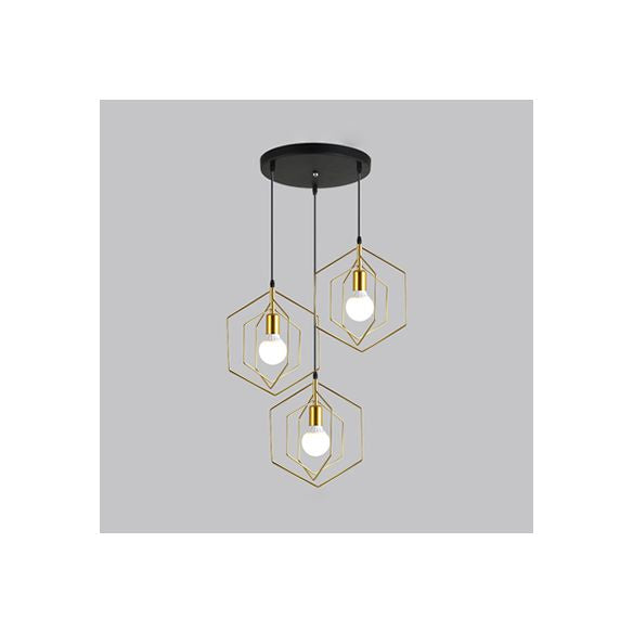 Sospensione in metallo esagonale Light Light Loft Retro 3 Luci Sala da pranzo Pendant Light in oro