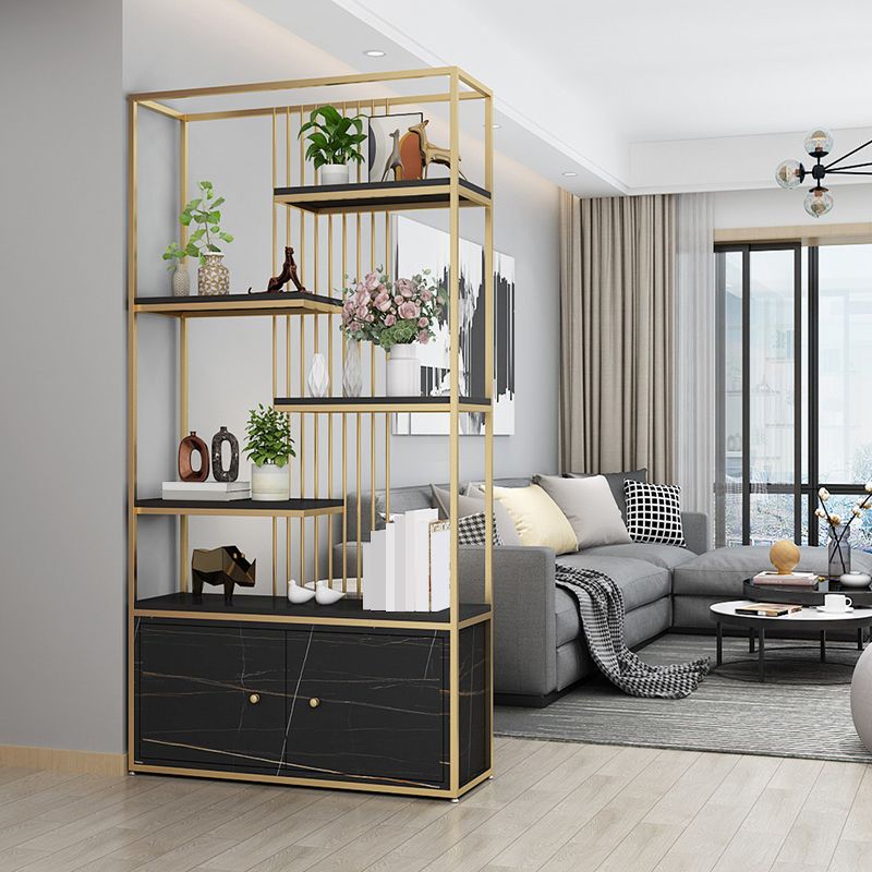 Modern Metal Bookcase Standard Bookshelf With Doors 76.7" H x 11.8" W