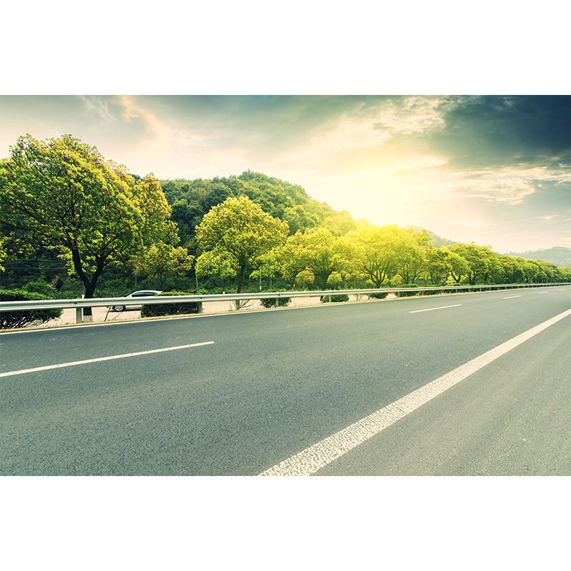 Straight Road Mural Wallpaper Pastel Color Contemporary Wall Covering for Living Room