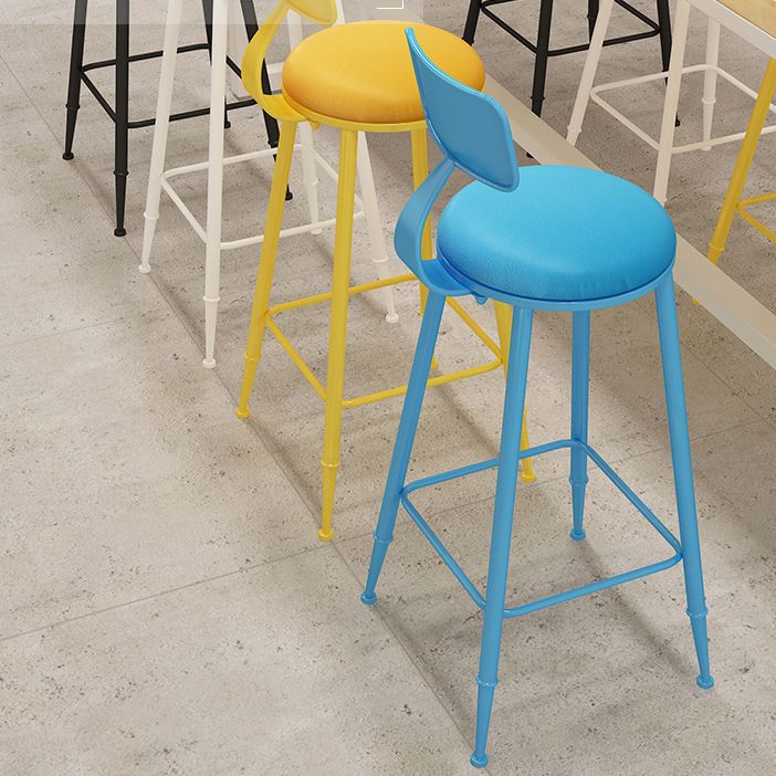 Nordic Armless Backrest Counter Stool Iron Kitchen Bar Stool with Leather Cushion