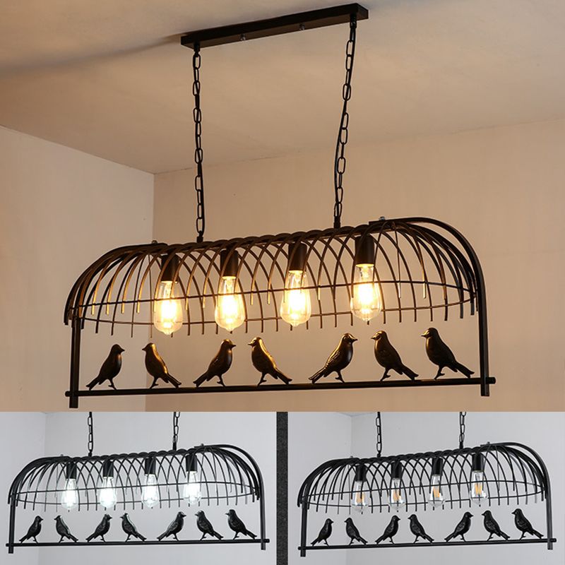 Bird Cage Kitchen Island Lighting Farmhouse Metal Black Finish Suspension Light Fixture