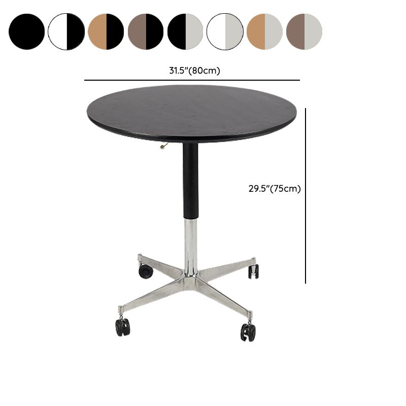 Modern Round Dining Table Wooden Tabletop with Metal Pedestal Base