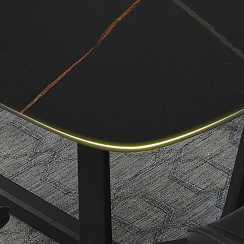 Industrial Sintered Stone Top Dining Table Rectangle Table with Trestle Base