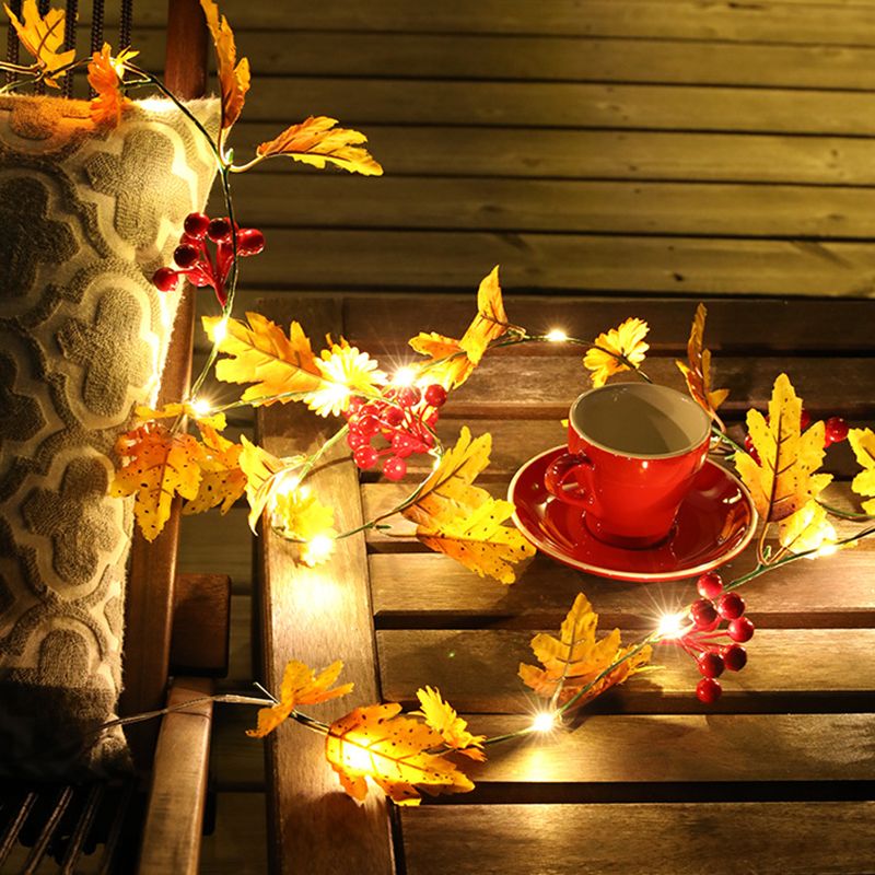 Maple Leaf Cherry Lamp String Decorative Plastic 20 Bulbs 2M Bedroom LED Christmas Light in Green/Gold/Red