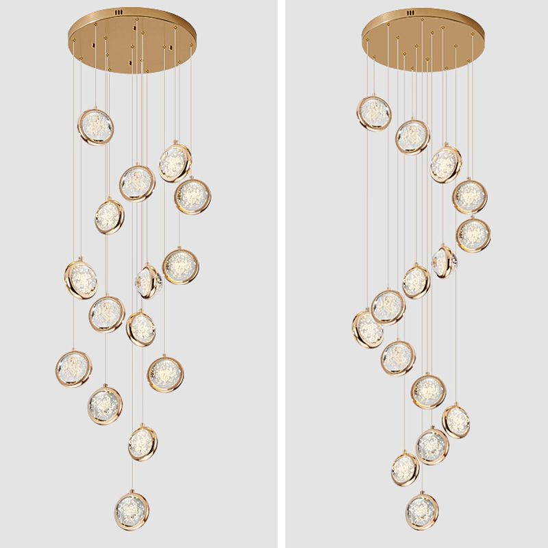 Pendard moderne Métal et cristal multiple suspendu pour escalier