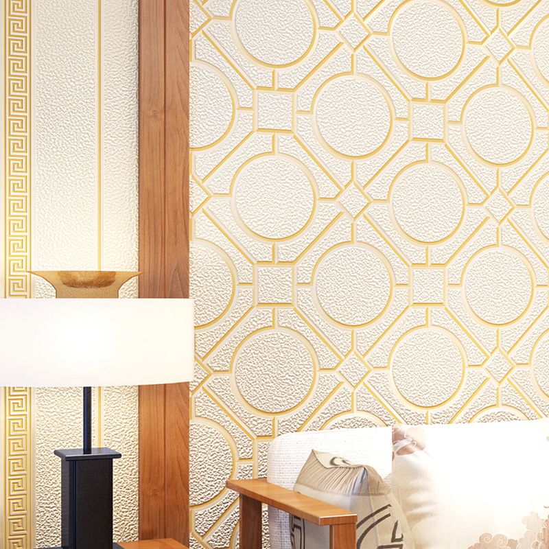 Textured Flock Wallpaper Roll Contemporary Non-Pasted Wall Covering with Trellis Pattern