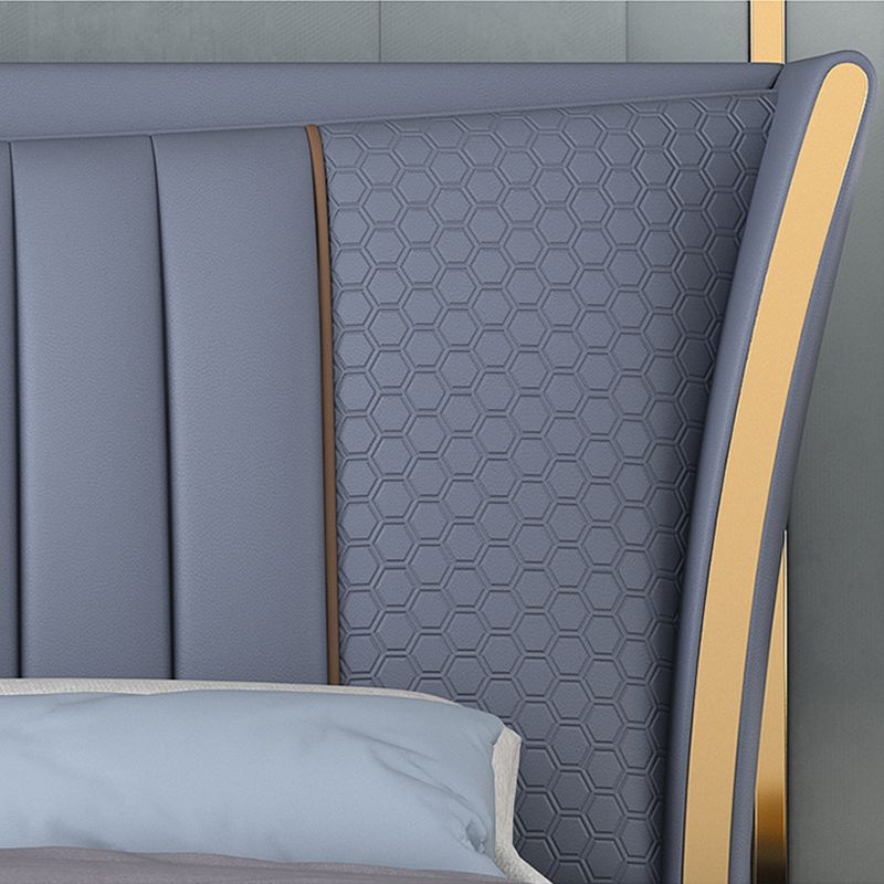 Glam Pine Wood Rectangular Wingback Upholstered Headboard Wingback Bed