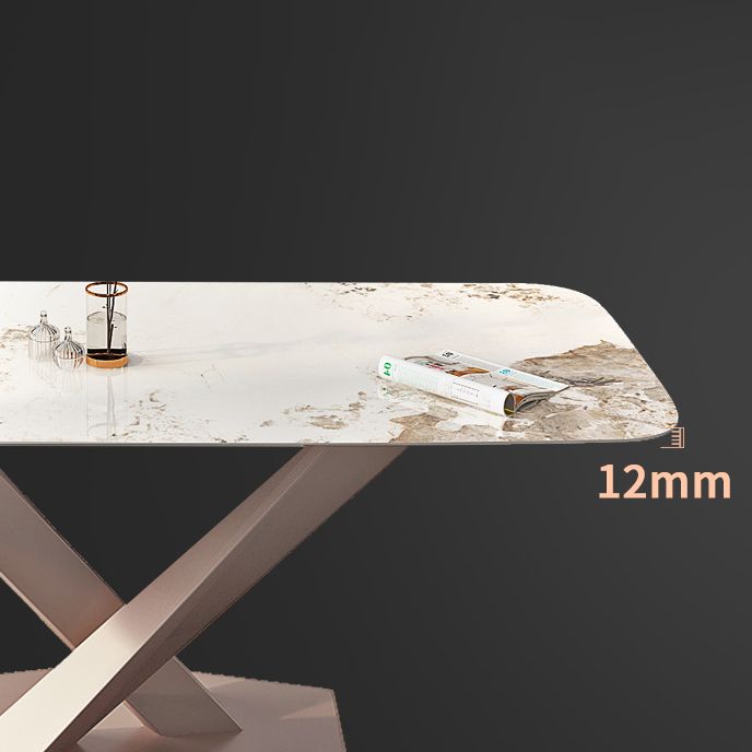 Modern Rectangle Dining Table Sintered Stone Table with Pedestal Base