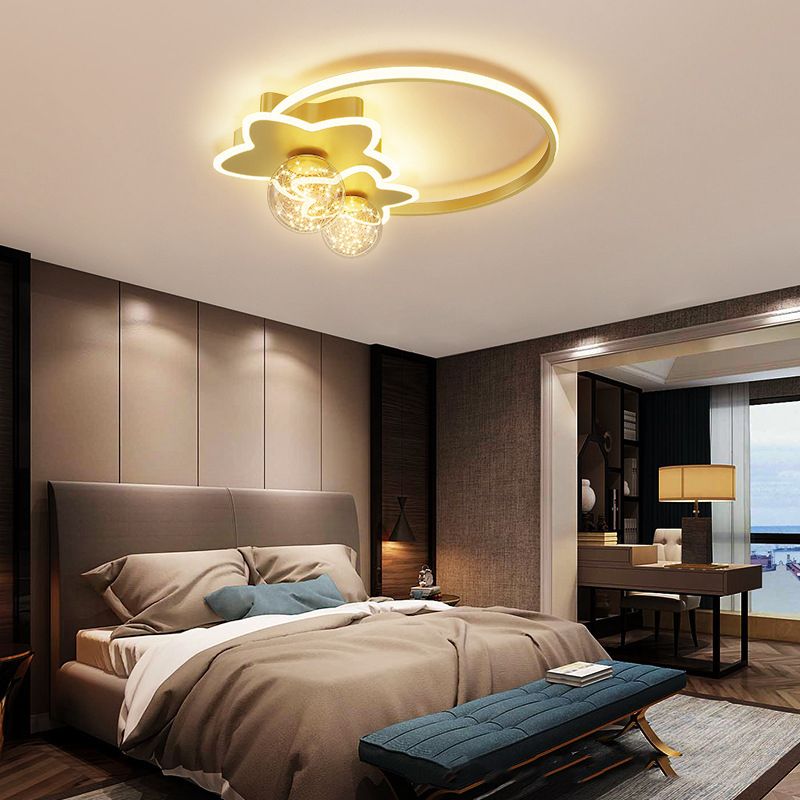 Luminaire encastré en forme d'étoile en métal, plafonnier LED en verre avec boule de simplicité pour chambre à coucher