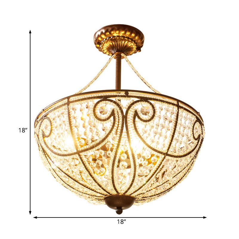 4 lichten kristallen plafond gemonteerd licht rustieke bronzen kom slaapkamer semi spoeling mount licht