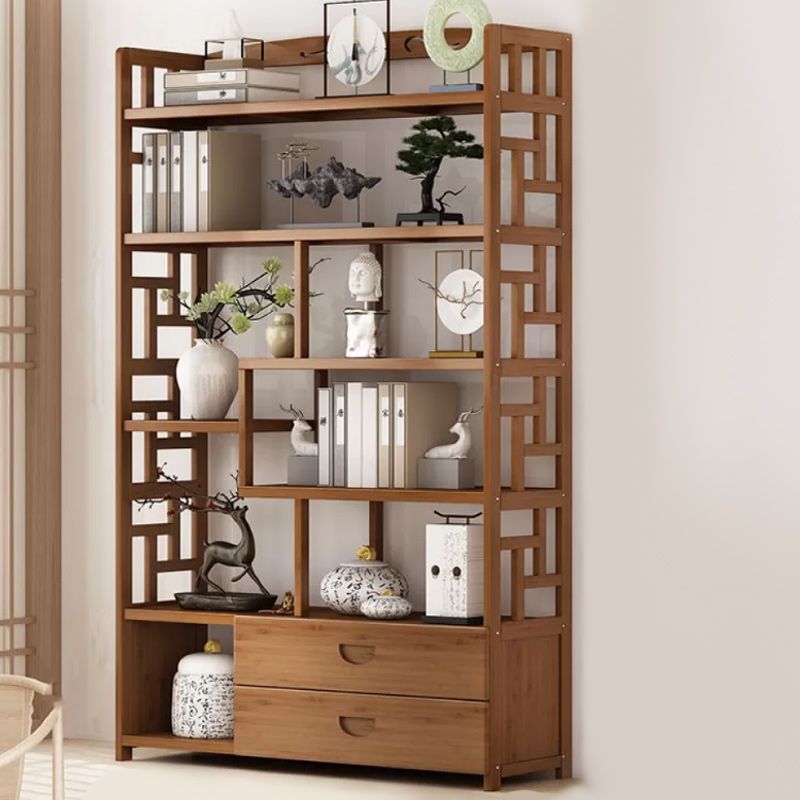 Brown Contemporary Style Standard Bookshelf Solid Bamboo Bookcase for Study Room