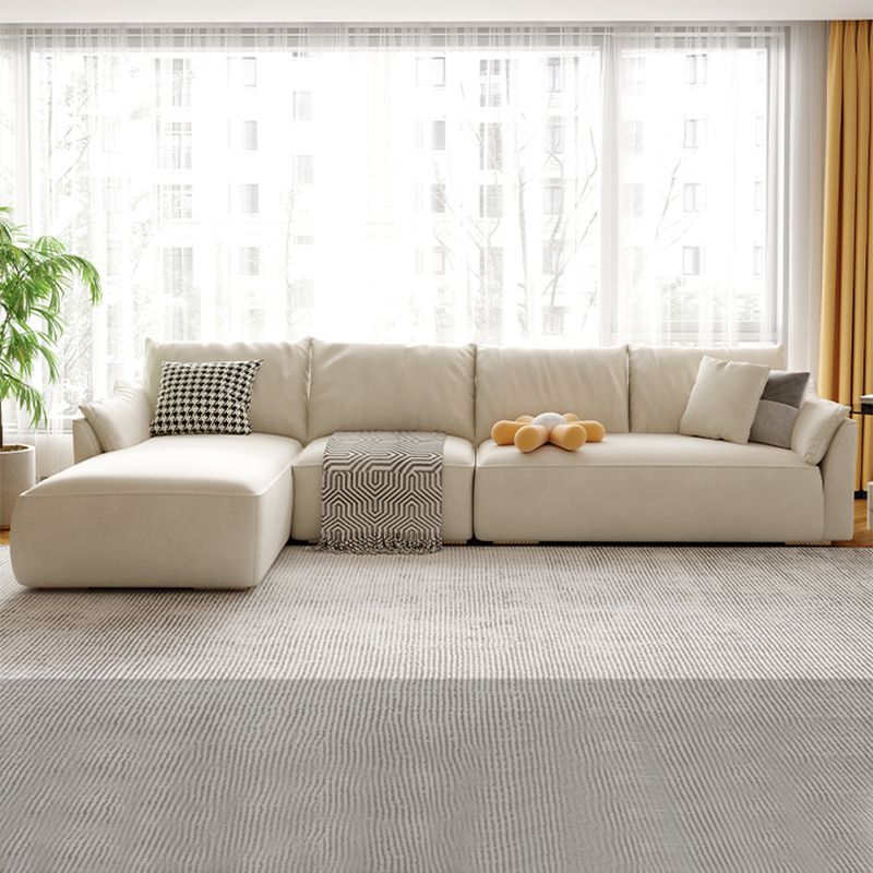 Beige Pillow Back Sectional with Flared Arm for Apartment and Living Room