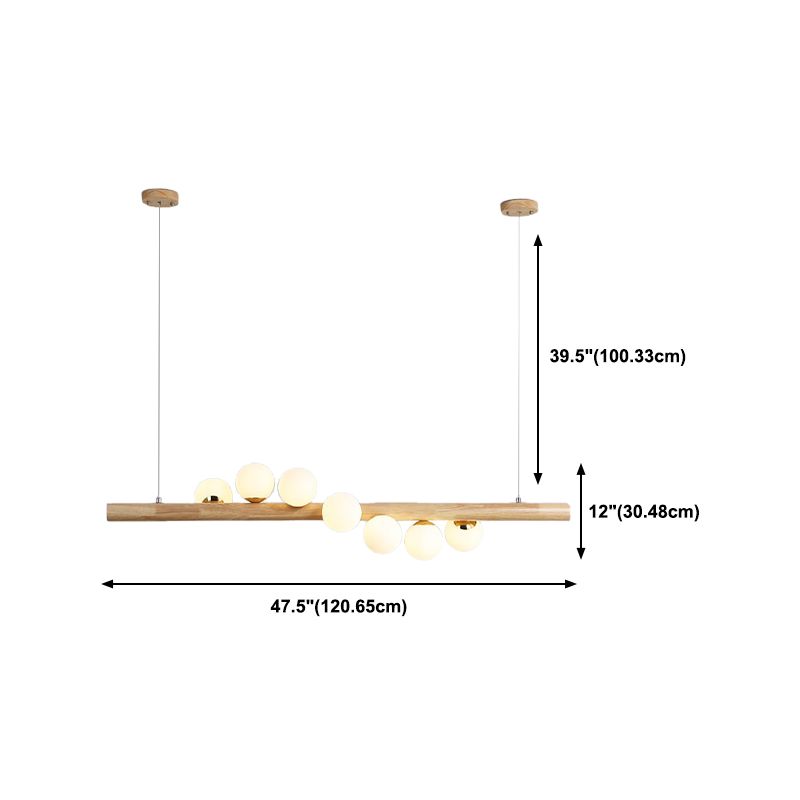 Modern Simple Wooden Hanging Lamp Ball Shape Shade Island Light Fixture for Dining Table