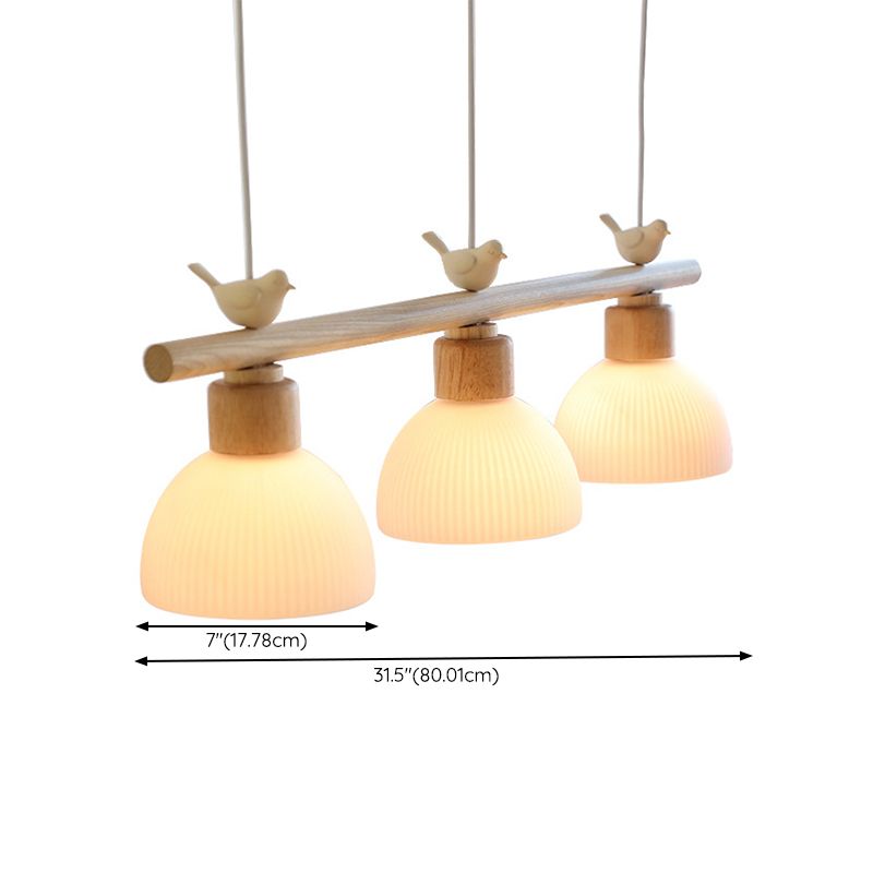 Wooden Island Light Modern Island Hanging Light with Bird Decoration for Dining Room