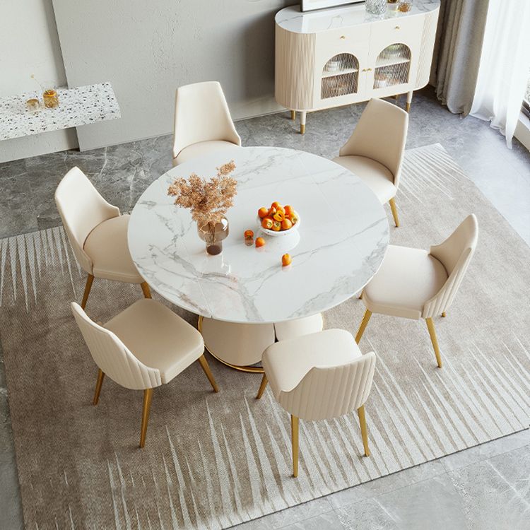 Glam 1/4/5/6/7 Pieces Dining Set Round Stone Dining Table for Dining Room