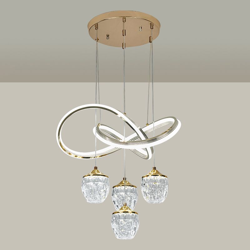 Minimalist Twist LED Pendant Lighting Crystal 5-Head Dining Room Suspension Light