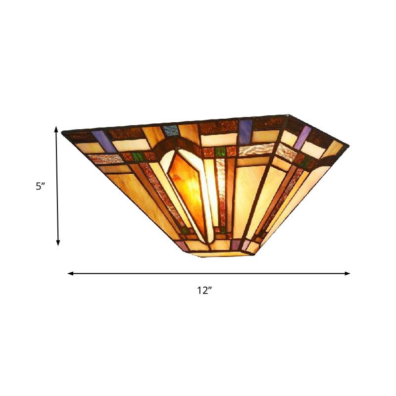1 Light Geometric Wall Light Craftsman Stained Glass Wall Sconce Light in Brown for Restaurant