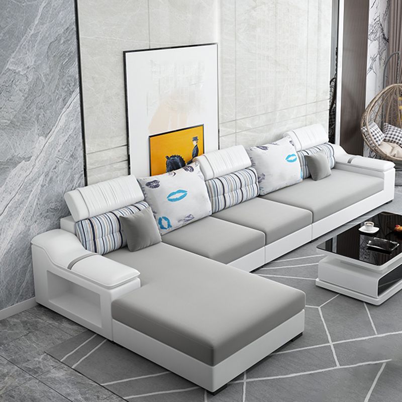 Light-grey Modern Sectional Stain-Resistant Faux leather Sectional