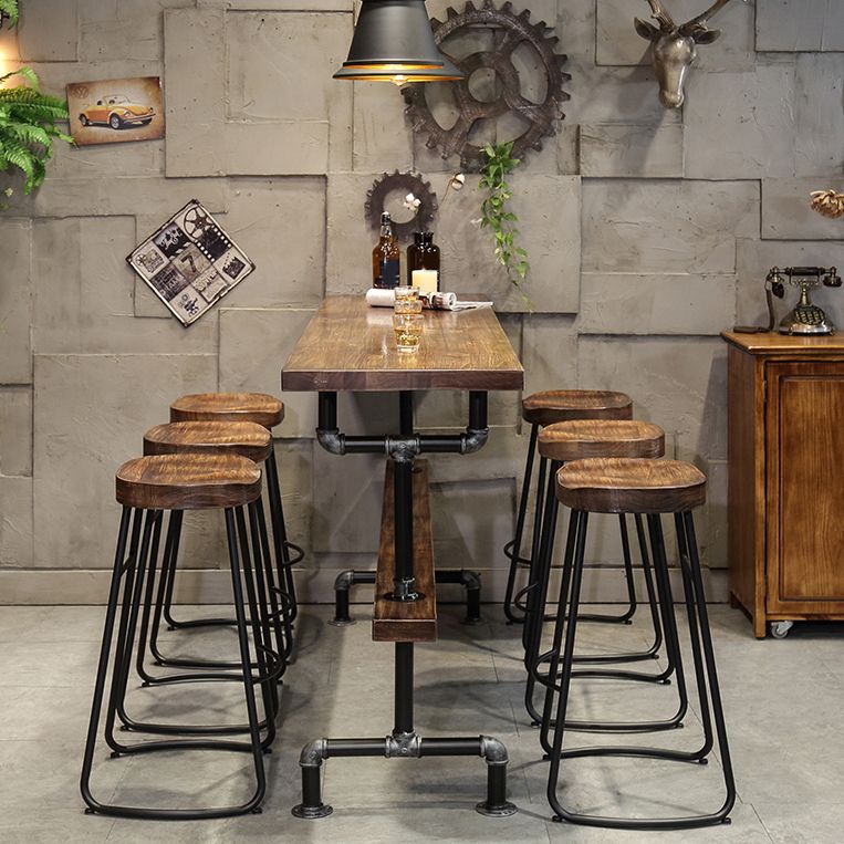 1/4/7 Pieces Industrial Rectangular Wood Top Pub Table with Metal Bar Stool Set