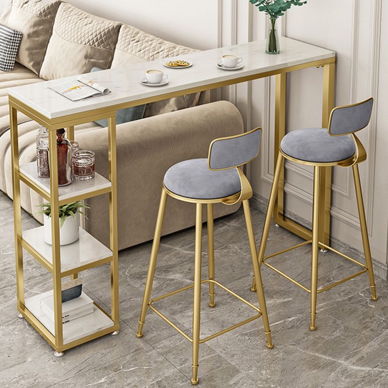 Glam Style Bar Table Stone Double Pedestal Bar Height Table with Storage