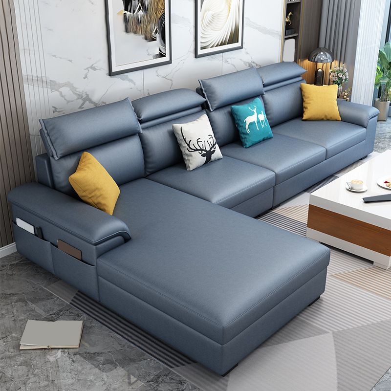 Modern Style Sofa Bed Solid Wood Frame Imitation Leather Built-in Armrest Sofa