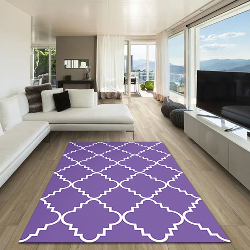 Blue Modern Rug Polyester Geometric Print Area Rug Easy Care Anti-Slip Rug for Drawing Room