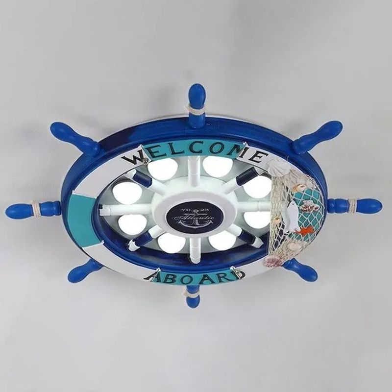 Children's Room Ceiling Light Fixture Mediterranean Style Bedroom Study Home Kindergarten Cute Cartoon Ship Rudder Resin Lamp