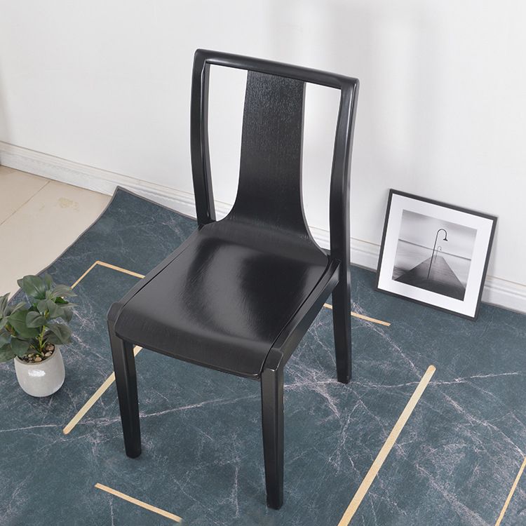 Contemporary Kitchen Dining Side Chair Wood Slat Back Side Chair in Black