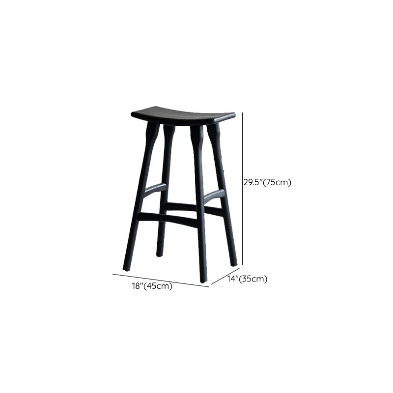 Black Armless Dining Stools Solid Wood Bar Stools with Footrest