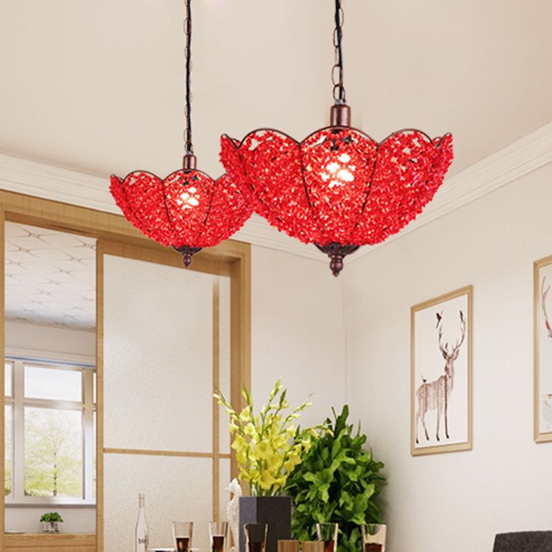 Metal Red/Purple Hanging Ceiling Light Scalloped 1 Head Art Deco Pendant Lamp for Restaurant