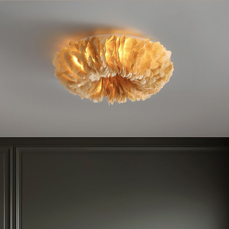 Iluminación empotrada de plumas, lámpara de techo de montaje empotrado para dormitorio, tela moderna, 3/6 cabezales, en blanco/gris/rosa